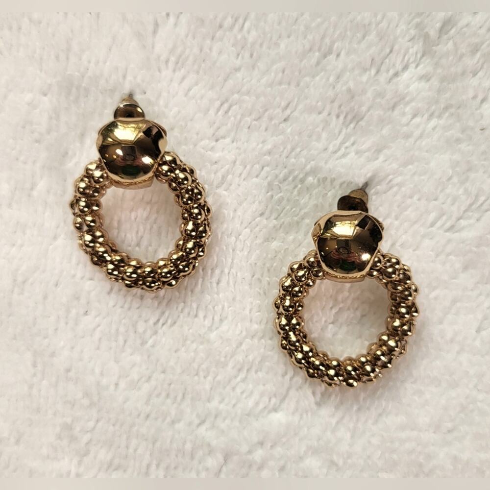 90s Revival Beaded Gold Circle Earrings - Door Knocker Style - Picture 6 of 7